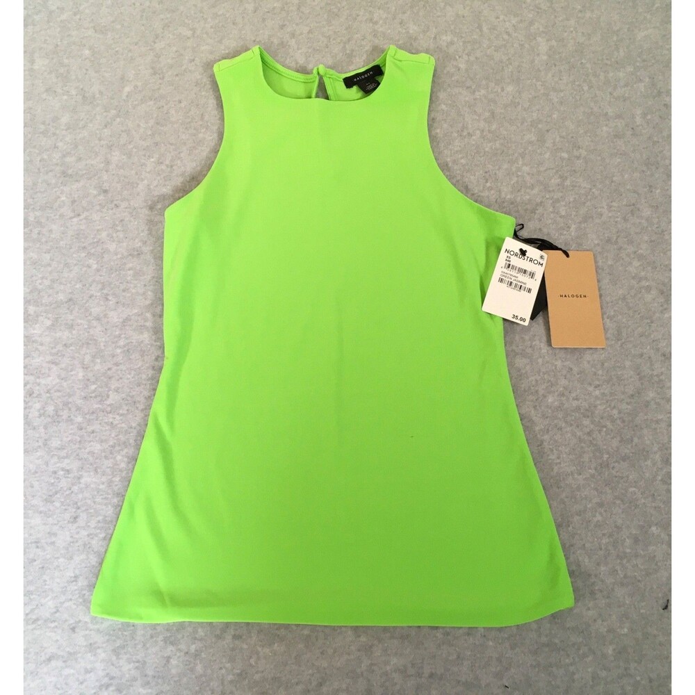 New Halogen Women's Neon Green Tank Top With Keyhole Back Size XS